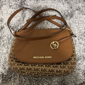 Michael Kors Tan and Brown Logo Crossbody Bag